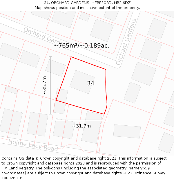 34, ORCHARD GARDENS, HEREFORD, HR2 6DZ: Plot and title map