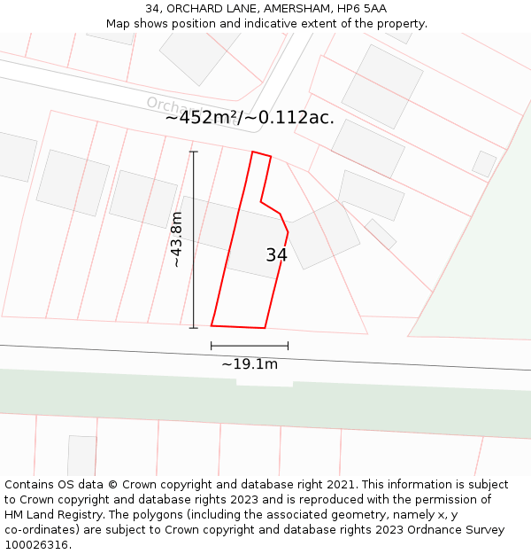 34, ORCHARD LANE, AMERSHAM, HP6 5AA: Plot and title map