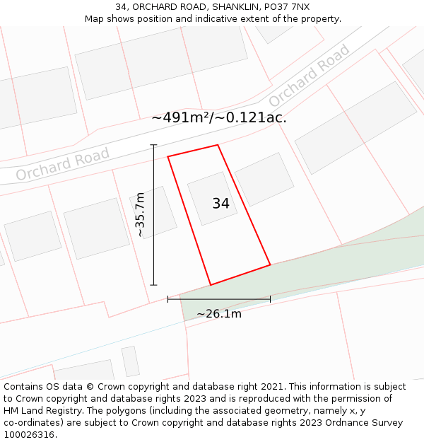 34, ORCHARD ROAD, SHANKLIN, PO37 7NX: Plot and title map