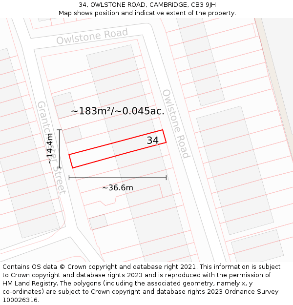 34, OWLSTONE ROAD, CAMBRIDGE, CB3 9JH: Plot and title map