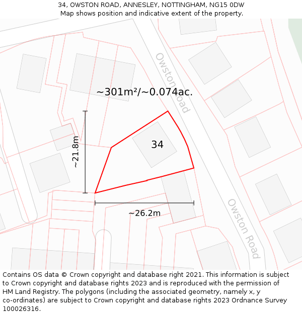 34, OWSTON ROAD, ANNESLEY, NOTTINGHAM, NG15 0DW: Plot and title map