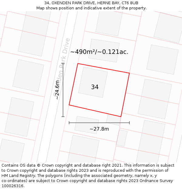 34, OXENDEN PARK DRIVE, HERNE BAY, CT6 8UB: Plot and title map