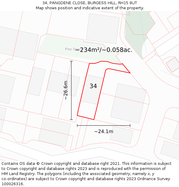 34, PANGDENE CLOSE, BURGESS HILL, RH15 9UT: Plot and title map