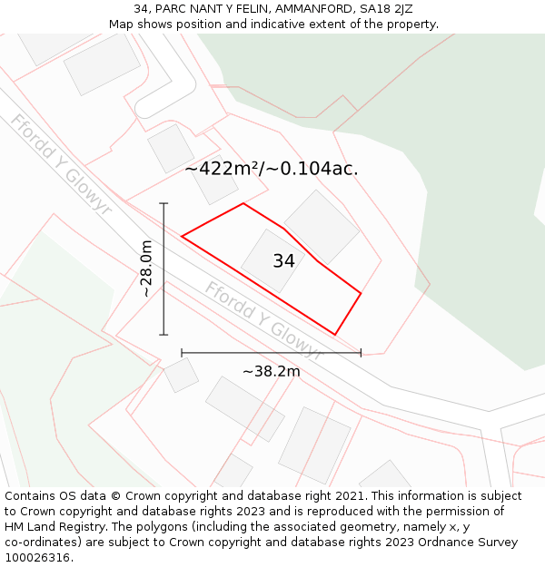 34, PARC NANT Y FELIN, AMMANFORD, SA18 2JZ: Plot and title map