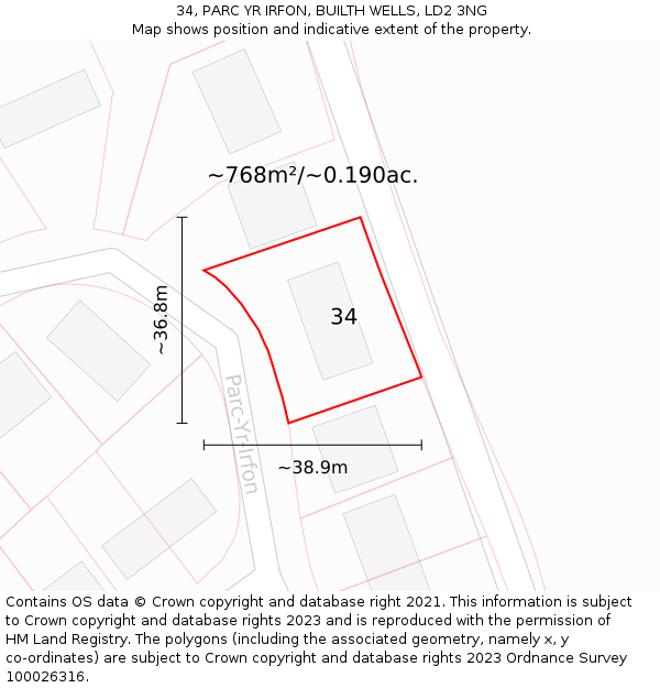 34, PARC YR IRFON, BUILTH WELLS, LD2 3NG: Plot and title map