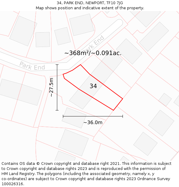 34, PARK END, NEWPORT, TF10 7JG: Plot and title map