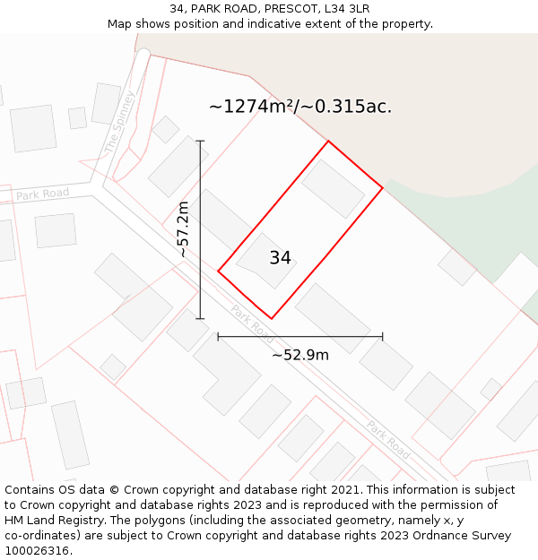 34, PARK ROAD, PRESCOT, L34 3LR: Plot and title map