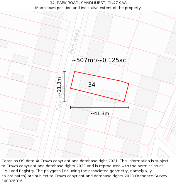 34, PARK ROAD, SANDHURST, GU47 9AA: Plot and title map