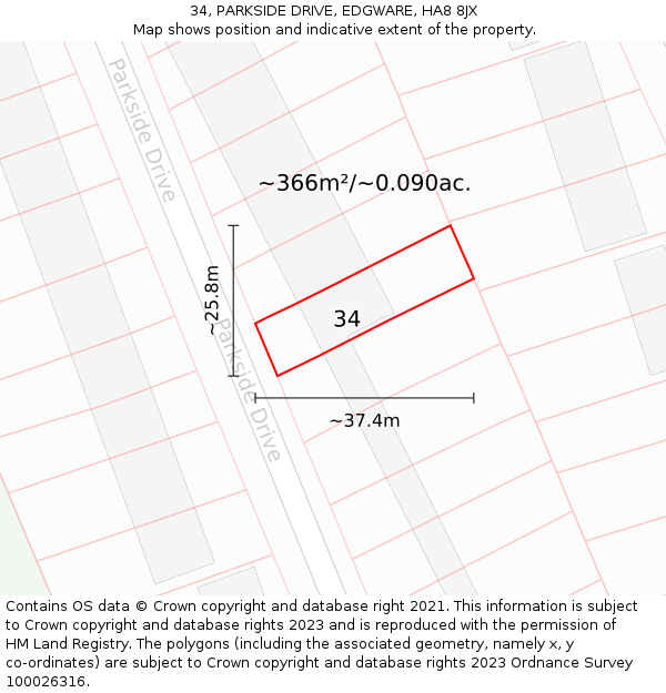 34, PARKSIDE DRIVE, EDGWARE, HA8 8JX: Plot and title map