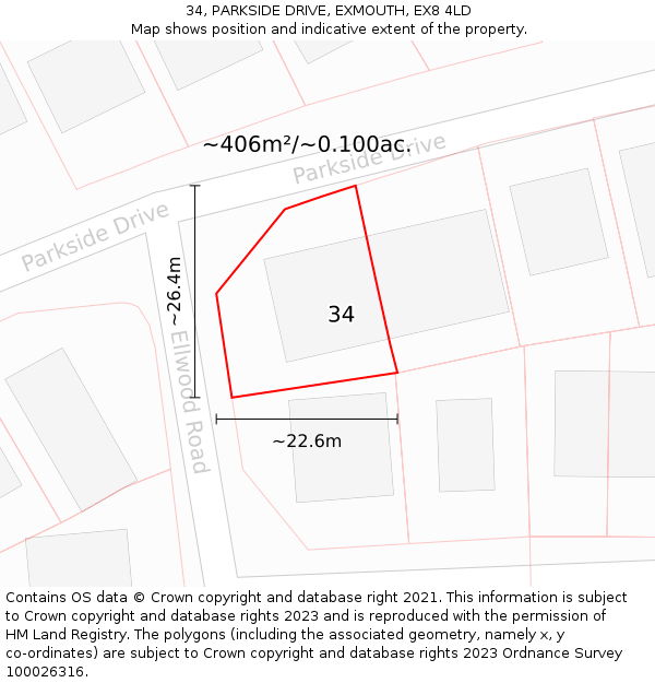 34, PARKSIDE DRIVE, EXMOUTH, EX8 4LD: Plot and title map
