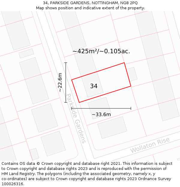 34, PARKSIDE GARDENS, NOTTINGHAM, NG8 2PQ: Plot and title map