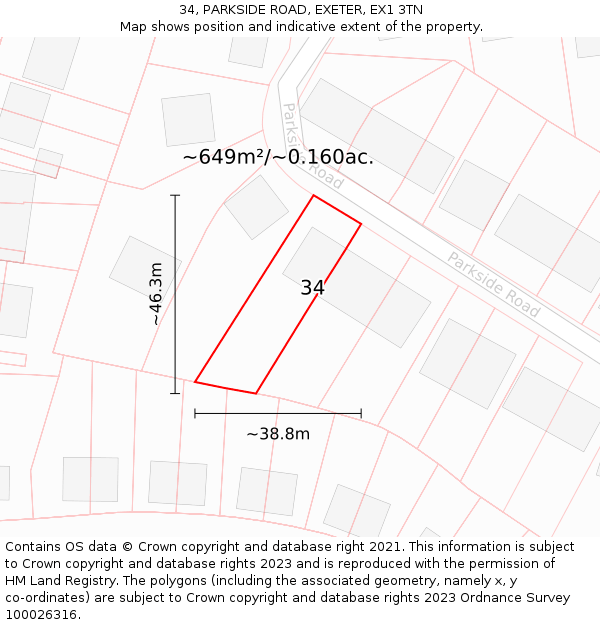 34, PARKSIDE ROAD, EXETER, EX1 3TN: Plot and title map