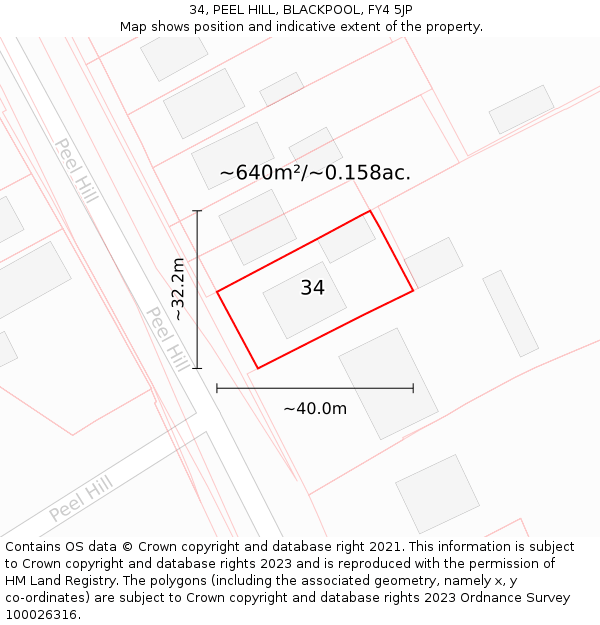 34, PEEL HILL, BLACKPOOL, FY4 5JP: Plot and title map