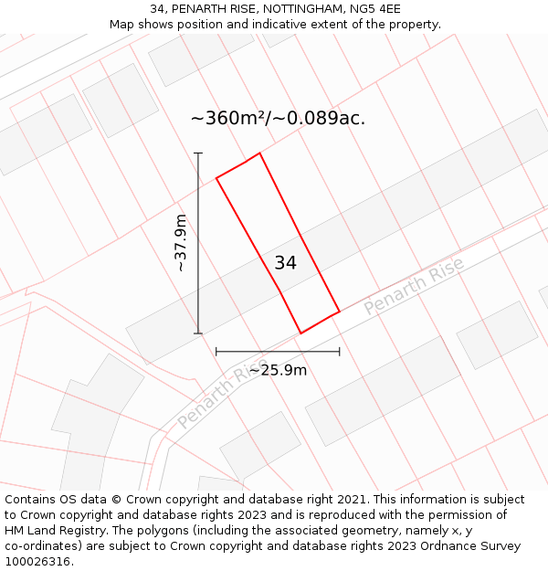 34, PENARTH RISE, NOTTINGHAM, NG5 4EE: Plot and title map