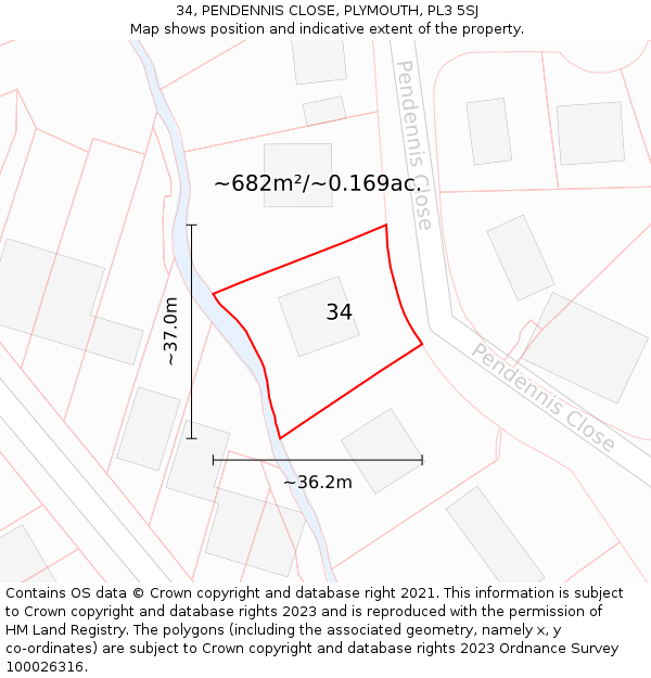 34, PENDENNIS CLOSE, PLYMOUTH, PL3 5SJ: Plot and title map