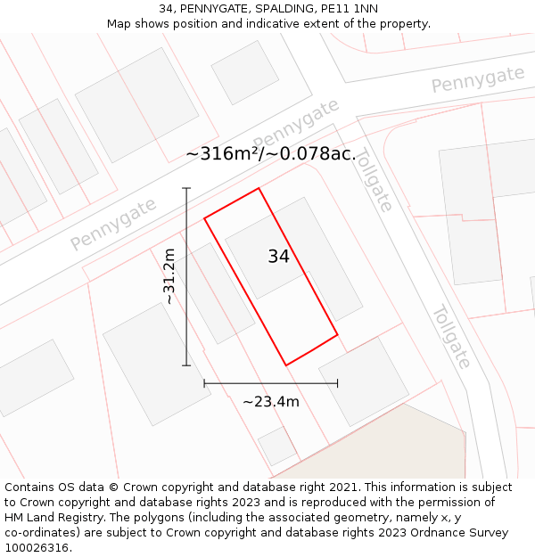 34, PENNYGATE, SPALDING, PE11 1NN: Plot and title map