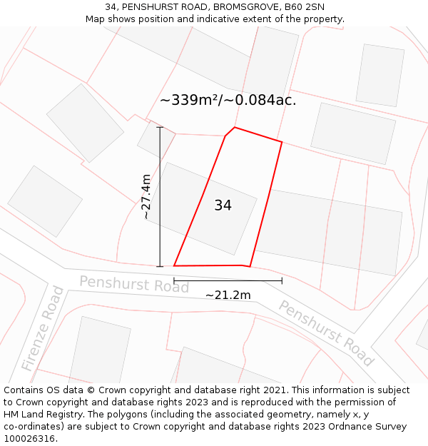 34, PENSHURST ROAD, BROMSGROVE, B60 2SN: Plot and title map