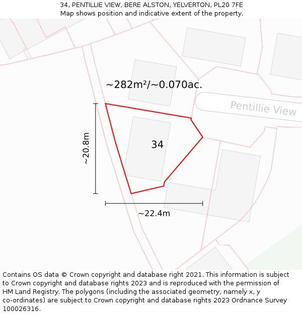 34, PENTILLIE VIEW, BERE ALSTON, YELVERTON, PL20 7FE: Plot and title map