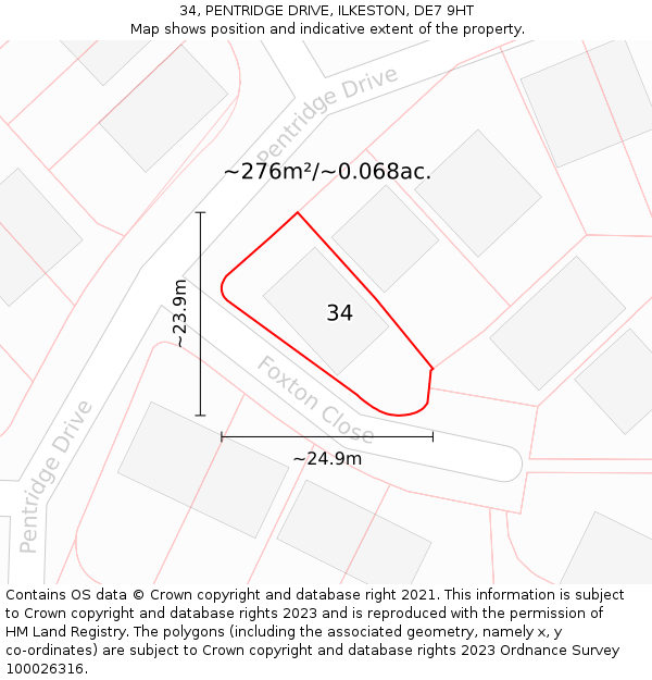 34, PENTRIDGE DRIVE, ILKESTON, DE7 9HT: Plot and title map