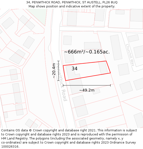 34, PENWITHICK ROAD, PENWITHICK, ST AUSTELL, PL26 8UQ: Plot and title map