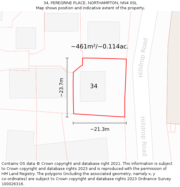 34, PEREGRINE PLACE, NORTHAMPTON, NN4 0SL: Plot and title map