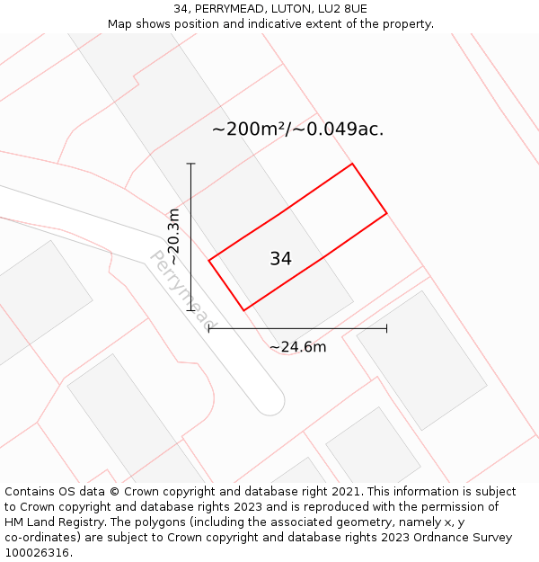 34, PERRYMEAD, LUTON, LU2 8UE: Plot and title map
