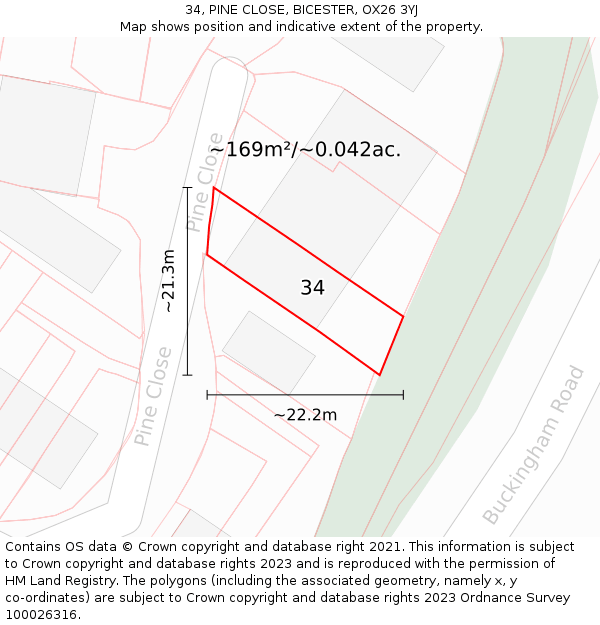 34, PINE CLOSE, BICESTER, OX26 3YJ: Plot and title map