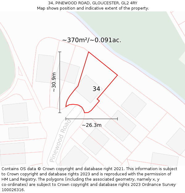 34, PINEWOOD ROAD, GLOUCESTER, GL2 4RY: Plot and title map