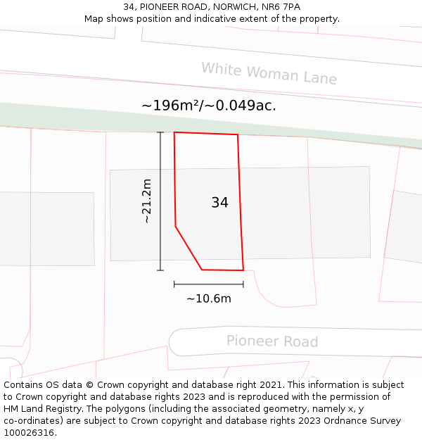 34, PIONEER ROAD, NORWICH, NR6 7PA: Plot and title map