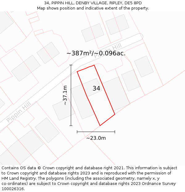 34, PIPPIN HILL, DENBY VILLAGE, RIPLEY, DE5 8PD: Plot and title map