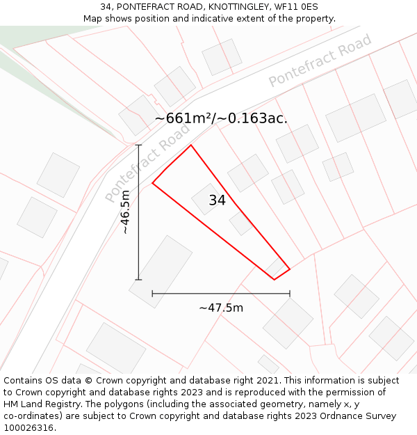 34, PONTEFRACT ROAD, KNOTTINGLEY, WF11 0ES: Plot and title map