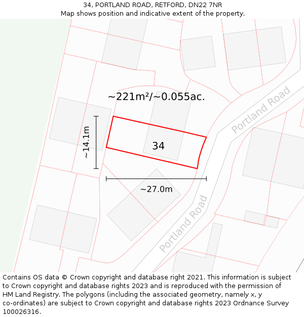 34, PORTLAND ROAD, RETFORD, DN22 7NR: Plot and title map