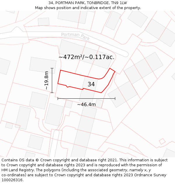 34, PORTMAN PARK, TONBRIDGE, TN9 1LW: Plot and title map