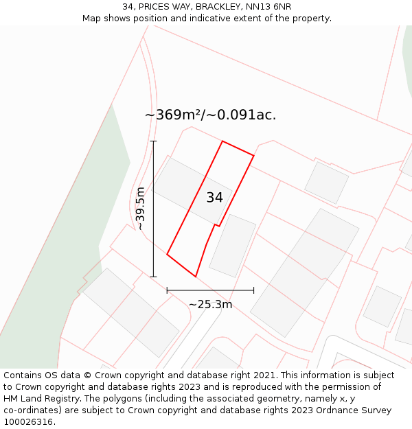 34, PRICES WAY, BRACKLEY, NN13 6NR: Plot and title map