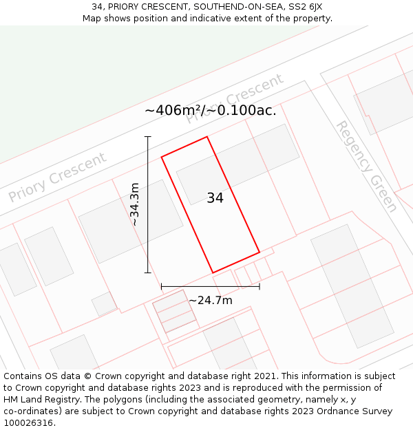 34, PRIORY CRESCENT, SOUTHEND-ON-SEA, SS2 6JX: Plot and title map