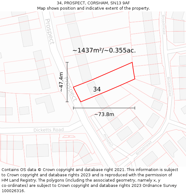 34, PROSPECT, CORSHAM, SN13 9AF: Plot and title map