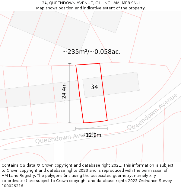 34, QUEENDOWN AVENUE, GILLINGHAM, ME8 9NU: Plot and title map