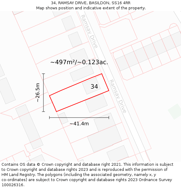 34, RAMSAY DRIVE, BASILDON, SS16 4RR: Plot and title map