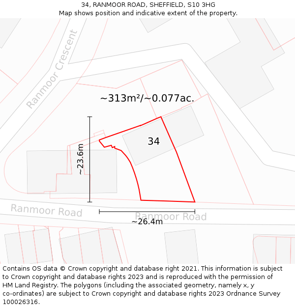 34, RANMOOR ROAD, SHEFFIELD, S10 3HG: Plot and title map