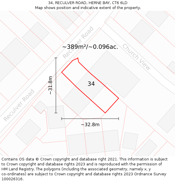 34, RECULVER ROAD, HERNE BAY, CT6 6LD: Plot and title map