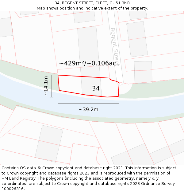 34, REGENT STREET, FLEET, GU51 3NR: Plot and title map