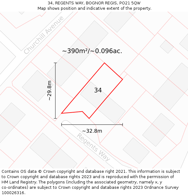 34, REGENTS WAY, BOGNOR REGIS, PO21 5QW: Plot and title map