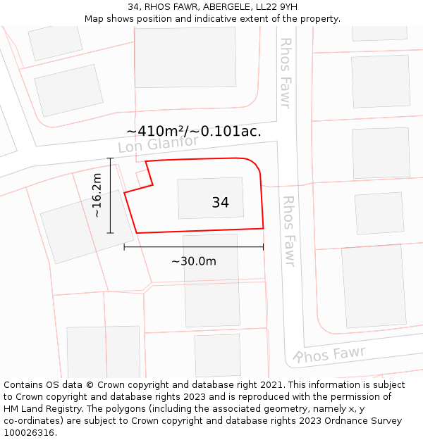 34, RHOS FAWR, ABERGELE, LL22 9YH: Plot and title map