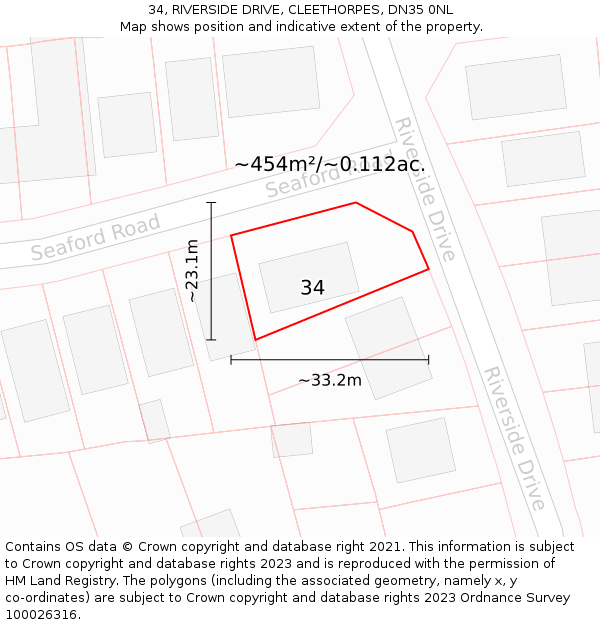 34, RIVERSIDE DRIVE, CLEETHORPES, DN35 0NL: Plot and title map