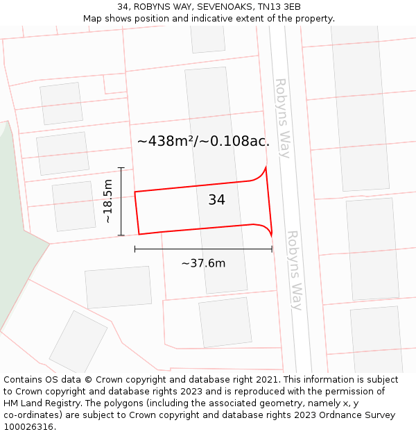 34, ROBYNS WAY, SEVENOAKS, TN13 3EB: Plot and title map