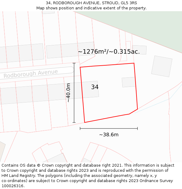 34, RODBOROUGH AVENUE, STROUD, GL5 3RS: Plot and title map