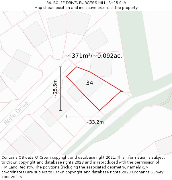 34, ROLFE DRIVE, BURGESS HILL, RH15 0LA: Plot and title map