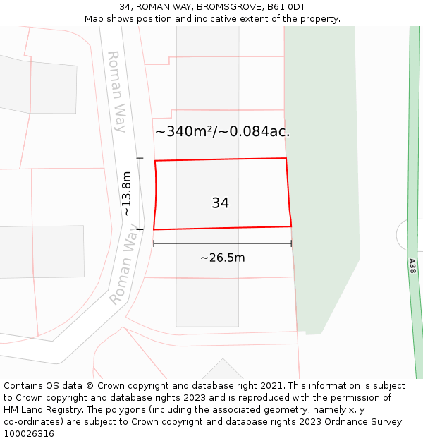 34, ROMAN WAY, BROMSGROVE, B61 0DT: Plot and title map