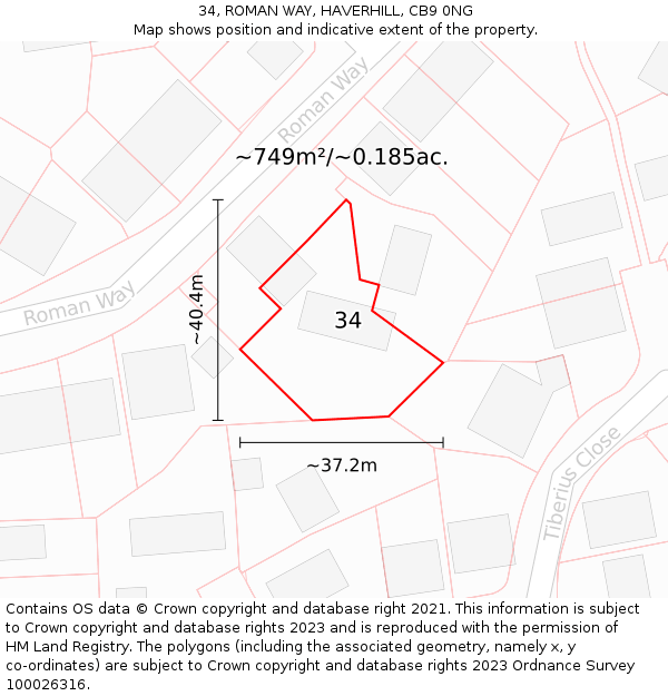 34, ROMAN WAY, HAVERHILL, CB9 0NG: Plot and title map