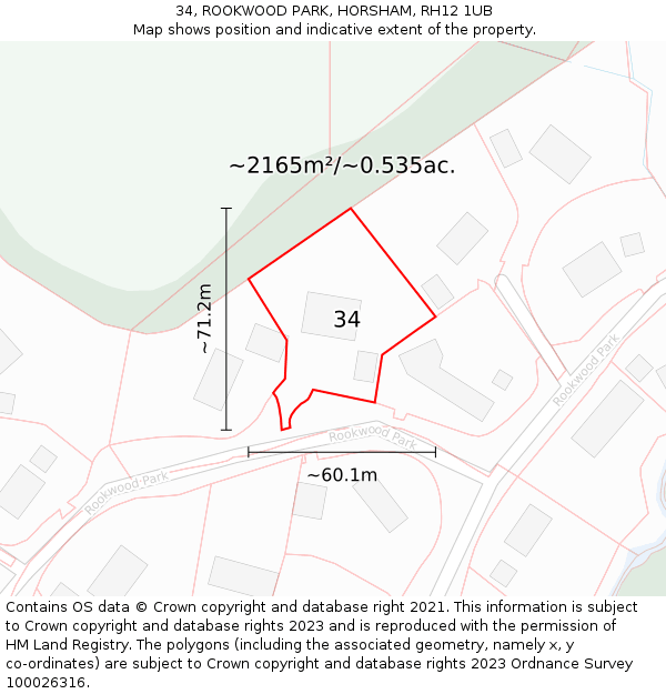 34, ROOKWOOD PARK, HORSHAM, RH12 1UB: Plot and title map